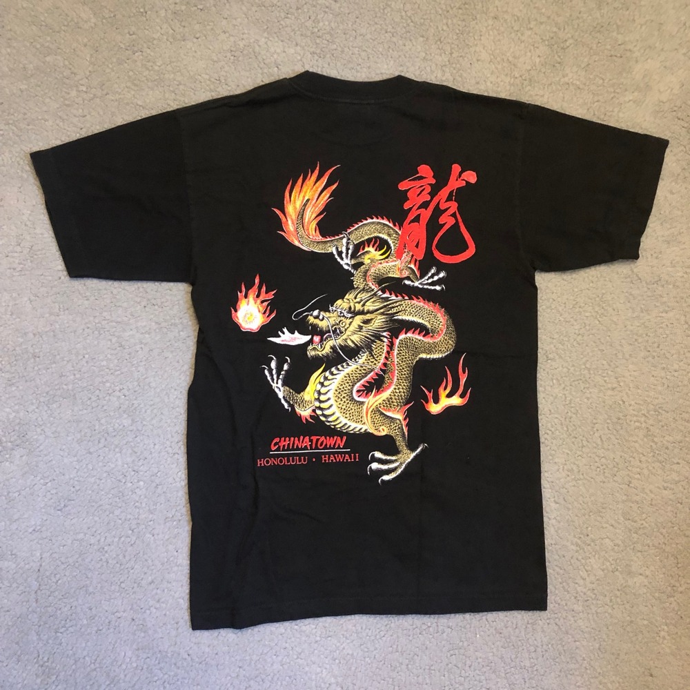 In Excess Chinatown Honolulu Hawaii‎ Dragon T-Shirt Mens Medium Black Yin Yang